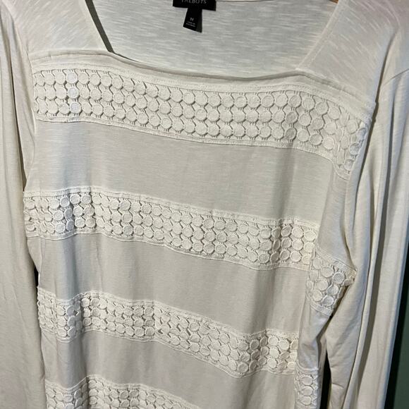 Talbots Women's Elegant White Eyelet Stripe Long Sleeve Top Size Medium - Picture 3 of 8